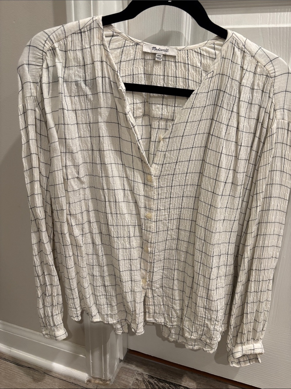 Madewell Lightweight Button Front Plaid Blouse in Ivory & Navy
